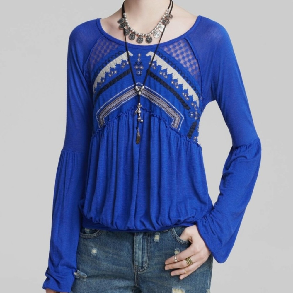 Free People F645U734 Sapphire Blue New World Jersey In The Flowers, S boho
